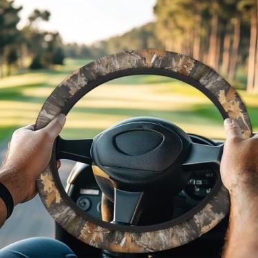 Imagem de GIFTPUZZ Capa para volante de carrinho de golfe - design camuflado de caça premium poliéster antiderrapante ajuste universal para EZGO Club Car Acessórios de carrinho de golfe presente para