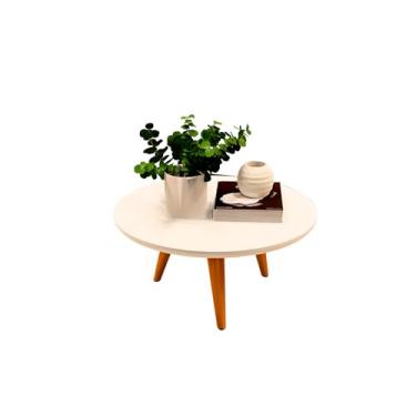 Imagem de Mesa De Centro Apoio Para Sala Pés Palito Lateral Tripe Redonda Retro (2 - Off White)