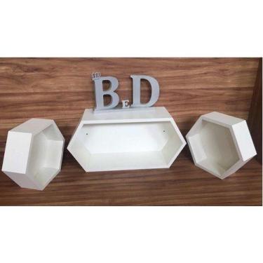 Imagem de Kit De Nichos Hexagonal Colmeia 3 Peças Branco - B&D Arte e Decoração
