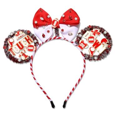 Imagem de BVGA Faixa de cabeça feminina para dia de jogo de futebol, vermelho, preto, rato, orelha, roupa de dia de jogo, acessórios para fãs de futebol, mãe, presentes, lembrancinhas de festa (vermelho branco)