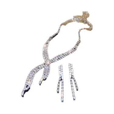Imagem de Conjunto de Brincos e Colar de Zircônia Vermelha - Estilo Luxo, Hn3816