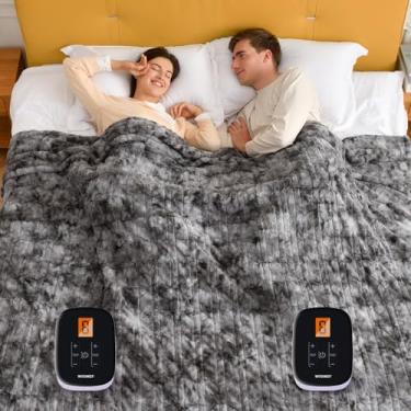 Imagem de WOOMER Cobertor aquecido Queen Size 213 x 228 cm, cobertor elétrico com temporizador de 0,5 a 12 horas e 10 níveis de aquecimento, certificado ETL, pele sintética dupla face cinza mármore, lavável na