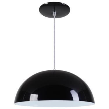 Imagem de Pendente Meia Lua Bola 34cm em Alumínio Cores Cobre Arandela Luminária Sala Quarto Cozinha(Preto Brilhante (com branco))