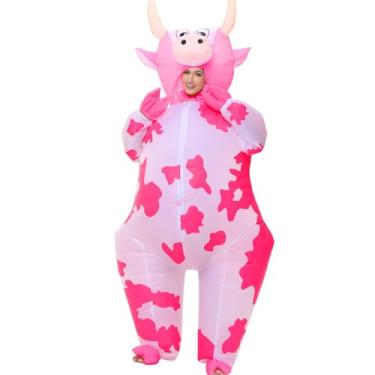 Imagem de ZISUEX Fantasia inflável de vaca para adultos, fantasia de Halloween, Halloween, fantasia extravagante de Natal (rosa, P: 1,1 m a 1,3 m)