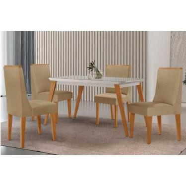 Imagem de Mesa Cozinha Havana c/ Tampo Madeirado c/ Vidro Canto Curvo 120x80cm e