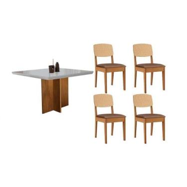 Imagem de Conjunto Sala de Jantar Berlim c/ Tampo Madeirado c/ Vidro Canto Curvo