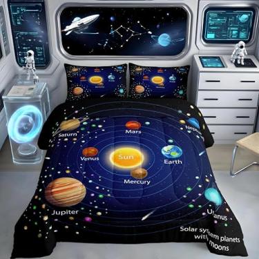Imagem de Feelyou Conjunto de edredom para meninos, universo, planeta, galáxia, planeta, 1 edredom com 1 fronha, tamanho solteiro