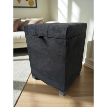 Imagem de Puff Baú Siena, 36x36x47 cm, Suede Preto, Assento Estofado com Armazenamento