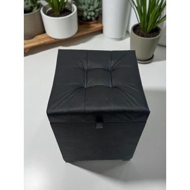 Imagem de Puff Baú Siena, 36x36x47 cm, Preto Corino, Assento Estofado com Armazenamento