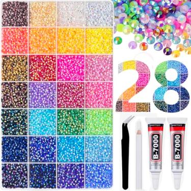 Imagem de 25200 peças de strass de geleia de resina de 3 mm de 28 cores para artesanato com cola b7000 transparente com ponta de precisão, strass para deslumbrante, cristal para artesanato faça você mesmo
