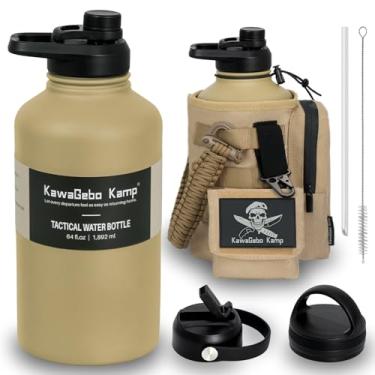 Imagem de KawaGebo Kamp Garrafa de água tática – Jarro de água de aço inoxidável, alça de paracord e sistema MOLLE para ambientes externos