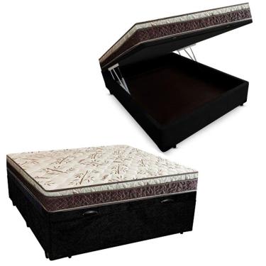 Imagem de Cama Box Baú Casal Suede + Colchão Casal Espuma Extra Firme D33 Elegance Ortopédico 64x138x188