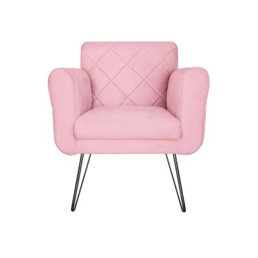 Imagem de Poltrona Decorativa Com Pés de Ferro Para Salão de Beleza Isabella Suede Rosa Bebe - LM DECOR