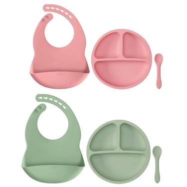 Imagem de Kit Alimentação Bebê +6m com Prato e Colher Flexível Silicone Livre de BPA Buba