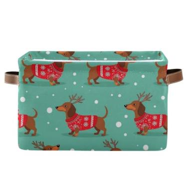 Imagem de Pfrewn Cesta de armazenamento de Natal e inverno, cachorro de caça holandês, pulôver, retangular, dobrável, organizador de prateleira, cesto de armazenamento de livros de brinquedo para berçário, 1