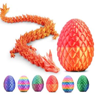 Imagem de 3D Printed Dragon Egg, Articulated Flexible 3D Printed Dragon Fidget Toy, Mystery Easter Dragon Egg,3D Print Dinosaur Eggs Toy for Home Office Executive Desk Decor (Red Gold, 8in)