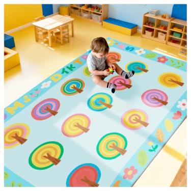 Imagem de Tapete educacional grande, tapete moderno antiderrapante pintado com estampa de árvore pequena, tapete felpudo lavável para sala de jogos, sala de estar, para 32 pessoas, 2,3 x 4 m