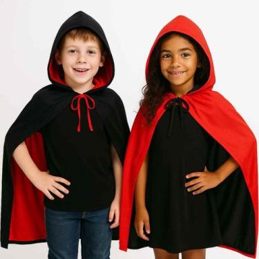 Imagem de Capa Dupla Face Com Capuz Infantil 80cm Fantasia Vampiro Drácula Hallo