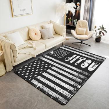 Imagem de Manfei Tapete de área de Jiu Jitsu brasileiro, tapetes modernos de luta livre para sala de estar, quarto, bandeira americana vintage hippie grafite preto decorativo para sala de estar cabeceira