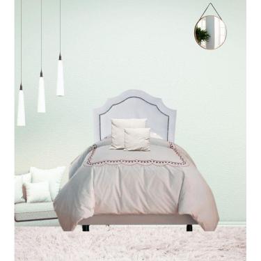 Imagem de Cabeceira Provençal Solteiro Deluxe Veludo Off White Tachas