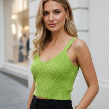 Imagem de Cropped Tricot Elastano Tijolo - Vitrine Colleciton, Verde limão, U