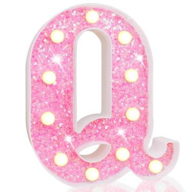 Imagem de Luzes LED para letreiro Pooqla, letras rosa iluminadas com glitter, le