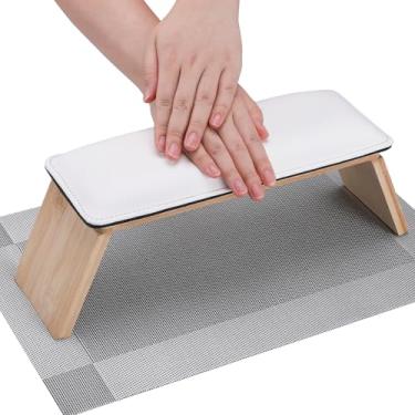 Imagem de Segbeauty Descanso de braço de madeira para unhas, descanso de mão de couro branco para tecnologia de unhas, travesseiro de mão dobrável com almofada, mesa de braço de unha profissional para manicure