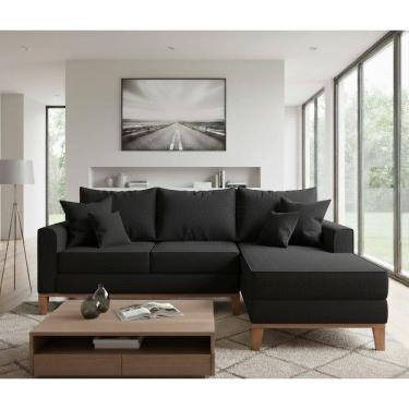 Imagem de Sofá Beny com Chaise Direita, 2,20x1,40m, 3 Lugares, Linho, Base em Madeira.