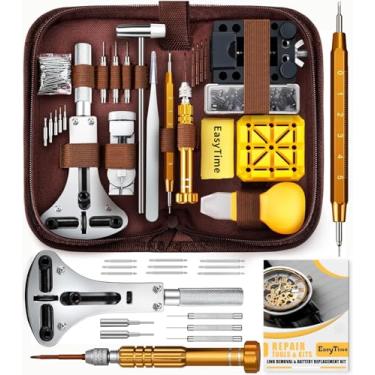 Imagem de EasyTime Kit de reparo de relógios, ferramenta de remoção de elos de relógio, ajuste de pulseira de relógio, incluindo abridor de caixa de relógio, barra de mola, manual de operação, adequado para substituição de bateria e desmontagem da pulseira