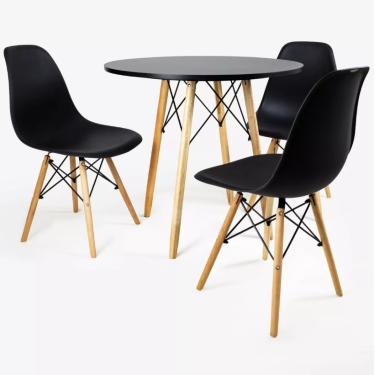 Imagem de Mesa Redonda Eiffel P/ Sala 80cm E 3 Cadeiras Charles Eames