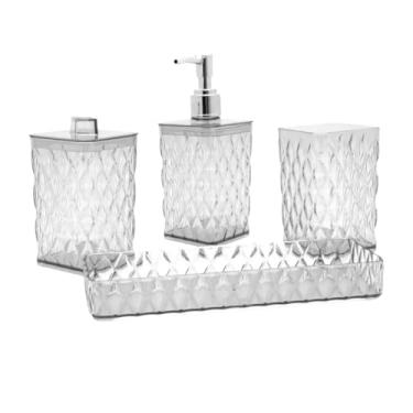 Imagem de Kit De Banheiro Lavabo Glamour Crystal Ambar Plasútil Decoração Organizador Dispenser Bandeja (Glamour Cristal)