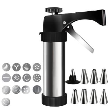 Imagem de Kit de prensa de biscoito de aço inoxidável com 8 pontas de gelo, 13 discos de biscoitos, prensa de biscoitos Spritz para assar para fazer biscoitos DIY e decoração