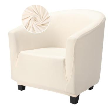 Imagem de Treaful Capa para cadeira de clube, 1 capa de cadeira elástica grossa bege com braços, poltrona macia removível para sofá, capa redonda para sofá, protetor de móveis para bar, sala de estar, quarto
