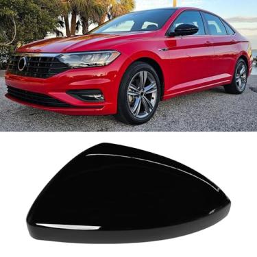 Imagem de OWITAI Capa de espelho retrovisor de porta preta brilhante compatível com Volkswagen Jetta lado esquerdo do motorista 2019-2024, substituição de capa de espelho retrovisor de porta preta brilhante sem