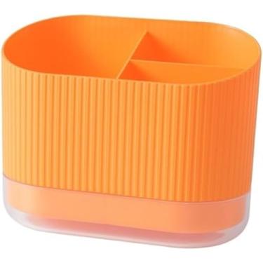 Imagem de Suporte De Utensílio De Cozinha Suporte De Utensílio De Plástico Escorredor De Talheres Caddy De Pia, Pauzinhos De Colher Garfo Rack De Drenagem Organizador De Suporte De Armazenam, Orange