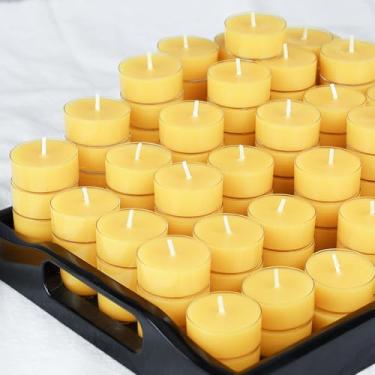 Imagem de Pacote com 48 velas de cera de abelha pura amarela natural - Vela pequena orgânica, aroma natural, sem fumaça, queima limpa
