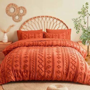 Imagem de MR&HM Conjunto de edredom king size terracota, 7 peças, cama estilo casa de fazenda em uma bolsa com 1 edredom, 2 fronhas, 2 fronhas, 1 lençol de cima, 1 lençol com elástico