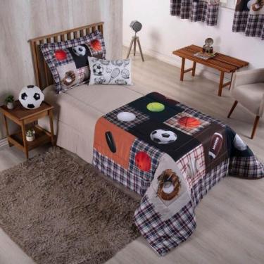 Imagem de Kit Edredom Juvenil Solteiro 04 Peças Estampado 300 Fios - Esportes - 