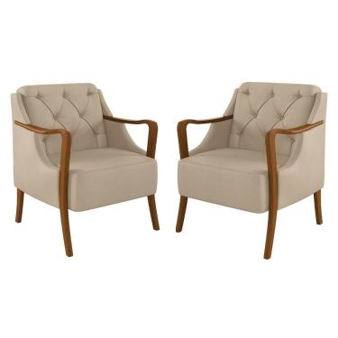 Imagem de Kit 2 Poltronas Decorativas Para Sala De Estar Capitonê Lapa M22 Pu Bege - Mpozenato