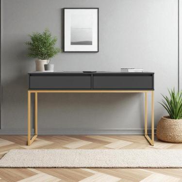 Imagem de Aparador Pés Em Metal Moderno Estilo Industrial - Preto Dourado Preto Dourado