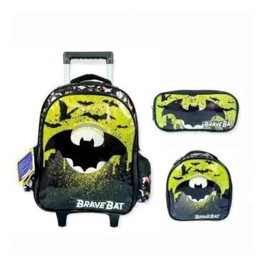 Imagem de Kit Mochila Infantil Masculina Bravebat Morcego Rodinhas - Yepp
