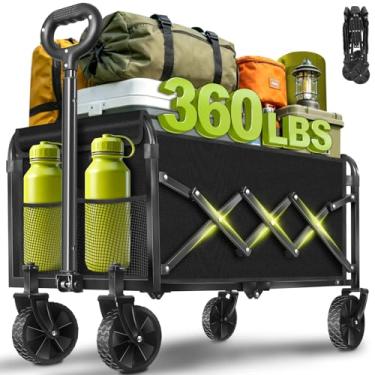 Imagem de Carrinhos de vagões dobráveis e dobráveis com rodas, carrinhos dobráveis para acampamento esportivo, vagão portátil para uso ao ar livre com 163 kg, carrinho de jardim para mantimentos, suporte para