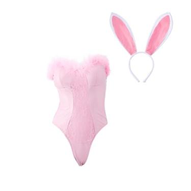 Imagem de MelangCos Elle Woods Bunny Costume Women Sexy Pink Bunny Bodysuit with Ear Headband Halloween Outfit (Pink, XXXL)