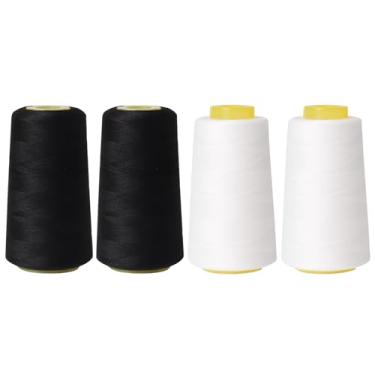 Imagem de KEPYDRMTF Conjunto de cone de linha de costura, pacote com 4 fios Serger, 3000 metros cada, linha multiuso para costura, acolchoamento, máquinas, overlock, Merrow e bordado à mão (preto2branco2)