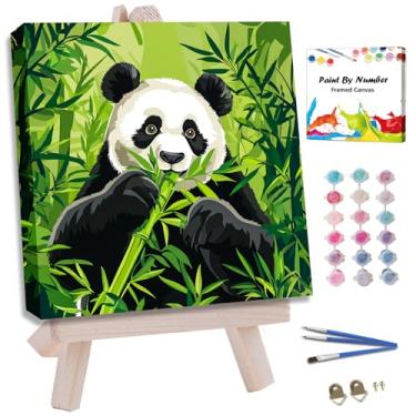 Imagem de JUJUHOOD Kit de pintura emoldurada por números de panda fofo para adultos iniciantes e crianças de 8 a 12 anos, pintura animal por número sem cavalete, tinta acílica por números para decoração de