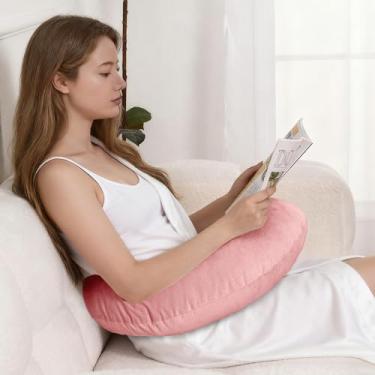 Imagem de XWZO Almofada de leitura para jogos, crochê ou brincar com suporte de braço forte, travesseiro de jogos para descanso de braço quando sentado na cama e sofá, almofada de colo com laços e bolso lateral