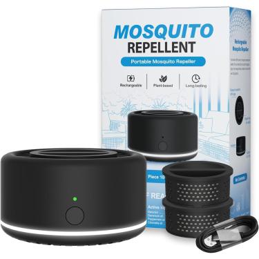Imagem de Repelente de mosquitos para ambientes externos, recarregável, portátil, repelente de insetos interno de 9 metros, dispositivo repelente de insetos, acampamento, caminhada, passeio, 2 refis (preto)