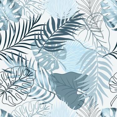 Imagem de EPPKILY Papel de parede de folha azul descasque e cole papel de parede botânico tropical palmeira azul autoadesivo removível papel de contato para paredes quarto prateleira forro armário papel de