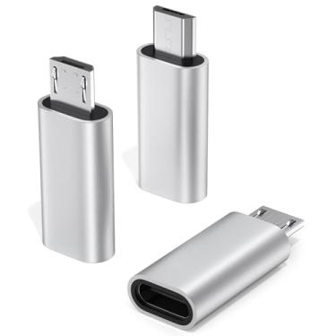 Imagem de Pacote com 3 adaptadores USB C para micro USB, USB tipo C fêmea para micro USB macho conversor de carregamento e sincronização de dados compatível com Samsung Galaxy S7 S6 Note 5, Kindle, PS4, Nexus 5