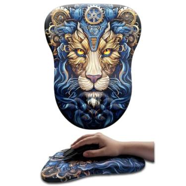 Imagem de N VERNA Mouse pad protetor de pulso em forma de leão, suporte ergonômico para jogos aprimorados e conforto no escritório - Tapete de mesa compacto com base antiderrapante, para escritório, escola